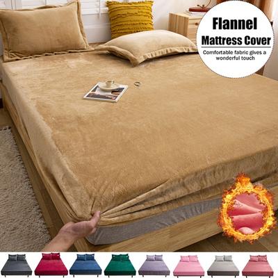 25cm Universal Elastic Band Fitted Sheet Mattress Cover Winter Super Soft Warm Flannel Thicken King Double Bed Bed Linens Dust Protector No Pillowcase