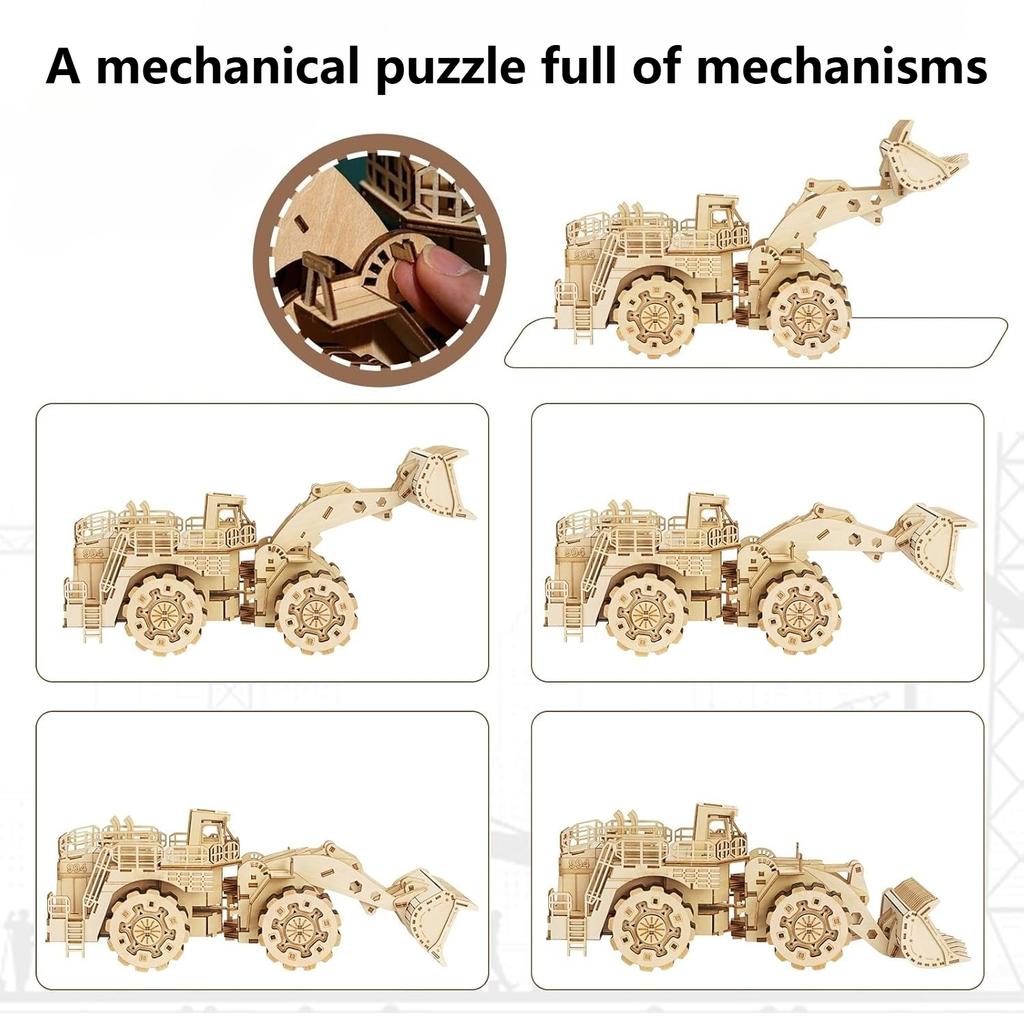 3D Wooden Puzzle for Adults Bulldozer Model Kit Educational STEM Toy Mechanical Engineering DIY Models Gift for Kids Birthday