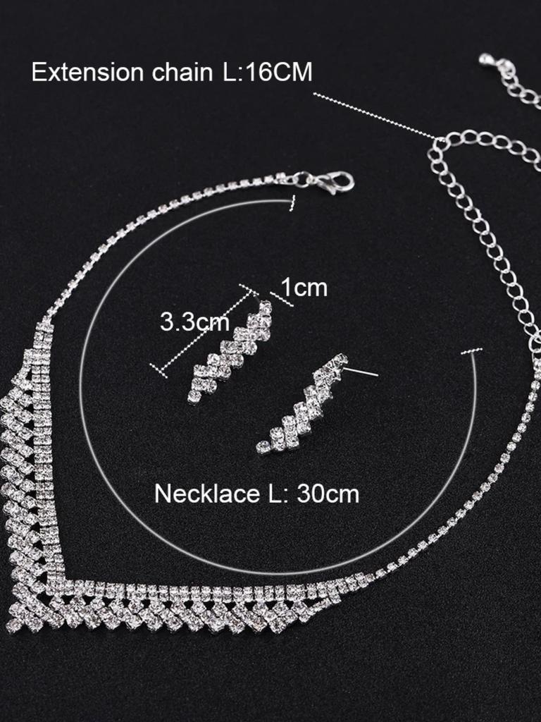 3-teiliges Damen-Minimalistisch-Leicht-Luxus-Zirkon-Set, Geometrische Kegel-Strass-Halskette, Ohrringe, Bankett-Hochzeitskleid-Accessoires