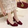 Hoher Design-Sinn Nische Klein V-förmiger quadratischer Absatz Temperament High Heels Damen dicker Absatz Einzelne Schuhe Schleife
