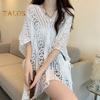 Cover Up Dress V-Neck Short Sleeve Hollow Out Breathable Loose Fit Summer Tops Beach Bikini Cover Up