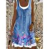 Women's Casual Denim Printed A-Line Tank Top - Round Neck, Short Sleeves, Machine Washable Spring and Summer Vacation Beach Wear