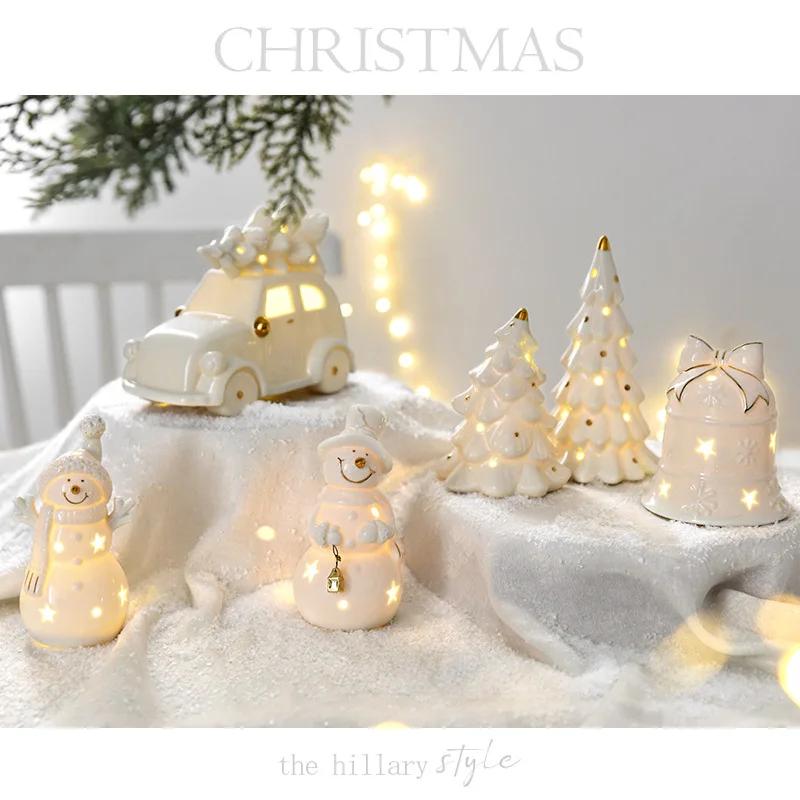 Keramik Weihnachten leuchtender Schneemann leuchtendes Auto kleine Tischplatte Heimschmuck Weihnachtsgeschenk