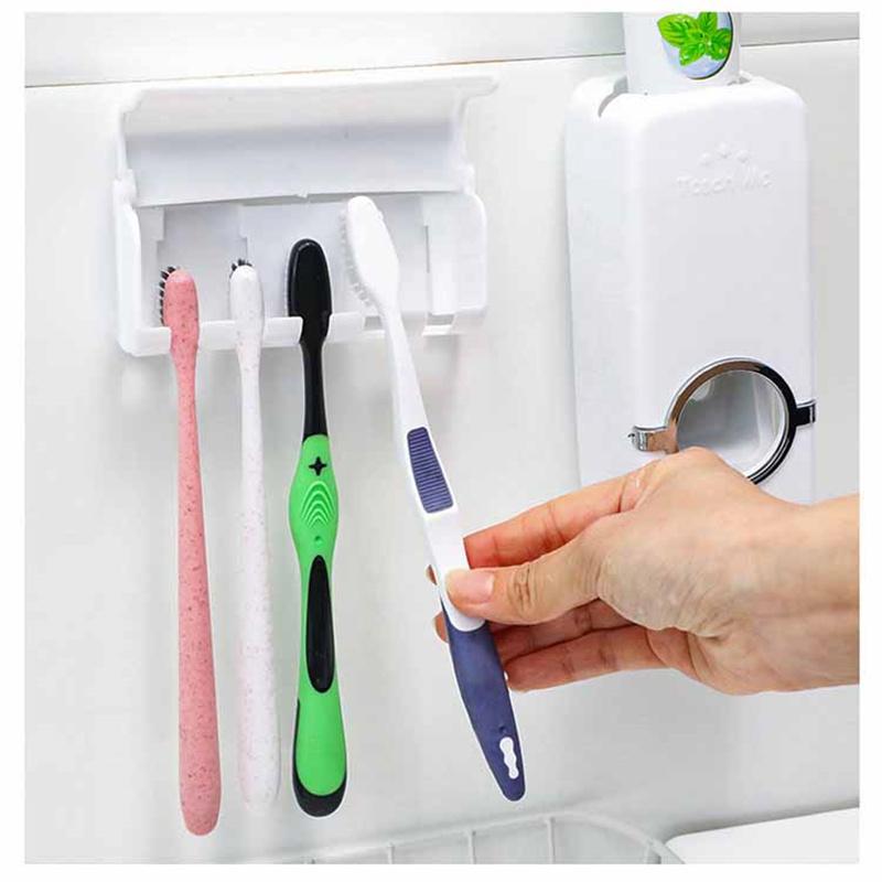 Automatic Toothpaste Dispenser Toothbrush Holder Wall Mount Tooth Brush Storage Rack Bathroom Accessories