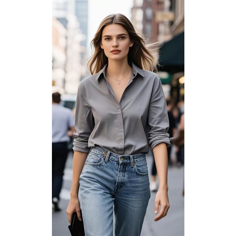 Spring Autumn Simple Fashion Solid Color Bottomed Shirt Women Long Sleeve Elegant All-match Button Top Blouse