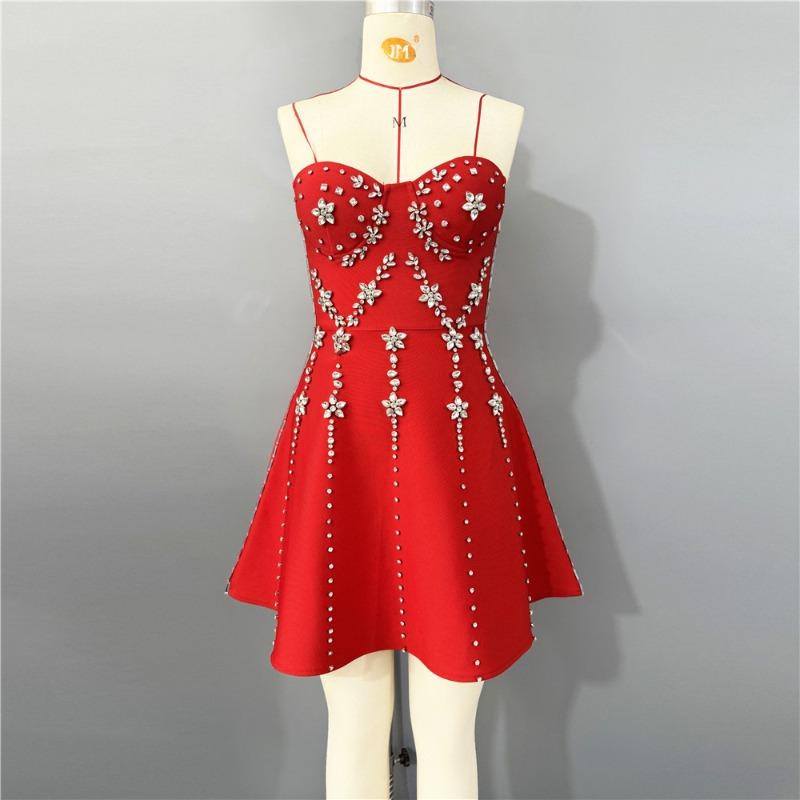 Skinny slim bandage dress hot-selling heavy industry hot diamond sleeveless tube top dress banquet party dress