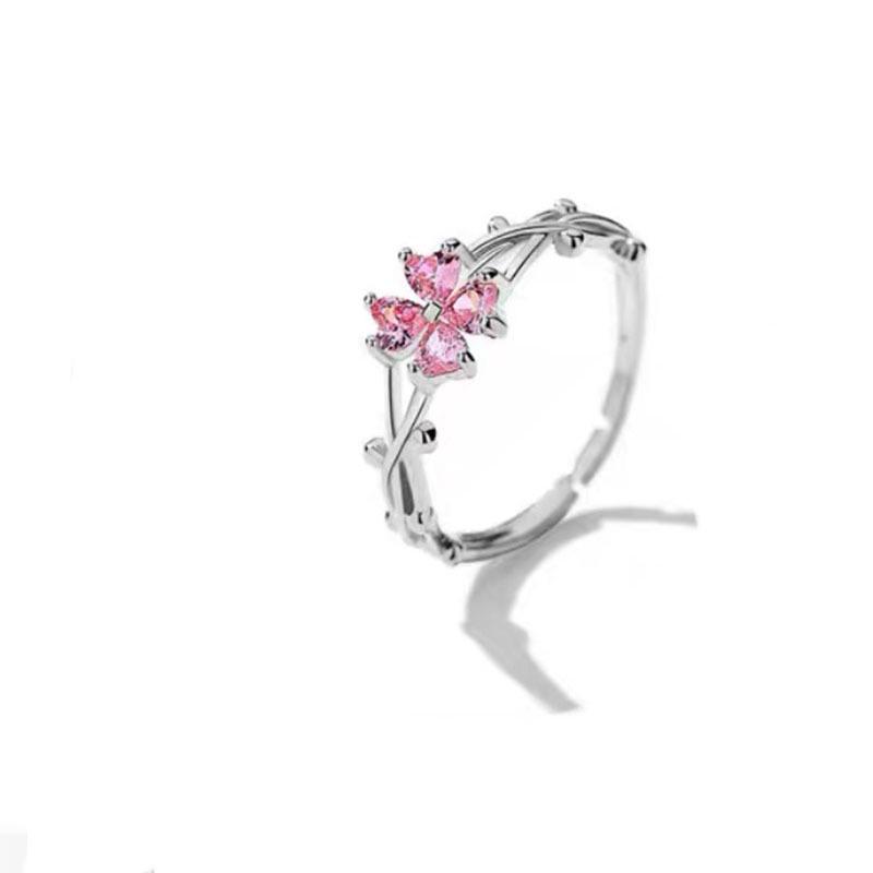Crystal Four-Leaf Clover Women's Trendy Index Ring with Heart Design