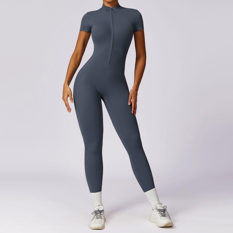 SK * IMS Kardashian Same Style Jumpsuit Zipper Short Sleeve Yoga Jumpsuit Women's Fitness Sports One-Piece Bodysuit