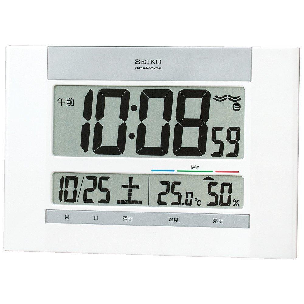 Used Seiko Clock Wall Clock, Desk Clock, Dual Use, Radio Wave, Digital, Calendar, Comfort Level, Temperature, Humidity Display, Slim, White, Pearl