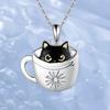 Halskette mit Haken und Ohrringen für Damen, schwarze Katze in Becherform, verstellbare Halskette, Geschenk zum Geburtstag und Jahrestag, Hals-Ohrschmuck aus Legierung für den Alltag und Partys