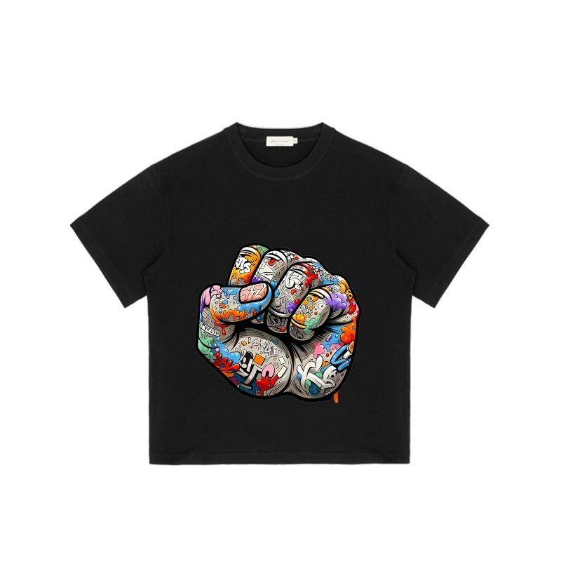 Black T Shirt with Colorful Graffiti Fist Print for Casual Wear
