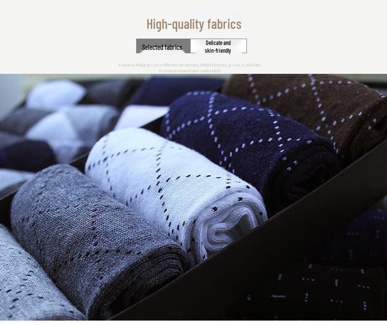 Zhuji Men's Mid-Calf Socks: 5-Pair Gift Box - Warm, Sweat-Absorbent, Thickened Combed Cotton for Autumn/Winter.