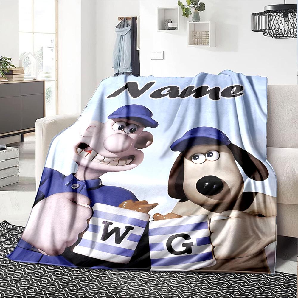 Personalisierbare Decke mit Namen Personality Wallace und Gromit, Weich & Warm, für Sofa, Büro, Bett, Reise, Mittagspause, Geschenk, Geeignet für Alle Jahreszeiten