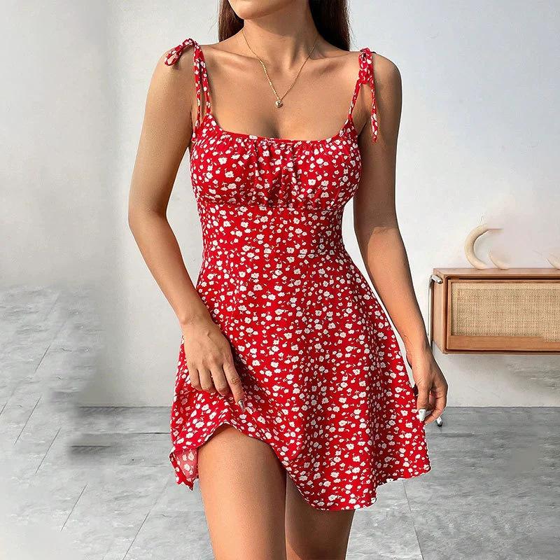 

Floral Spaghetti Strap Beach Skirt Suspender Skirt S червоний