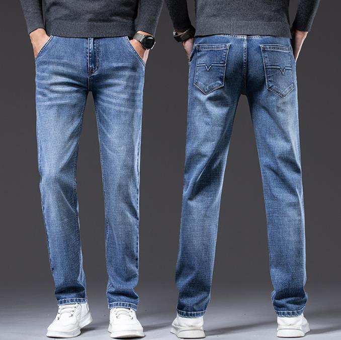 High-end Smoke Gray Jeans Straight Loose Spring and Autumn Thick Medium Diagonal Pocket Casual Pants Large Size Winter