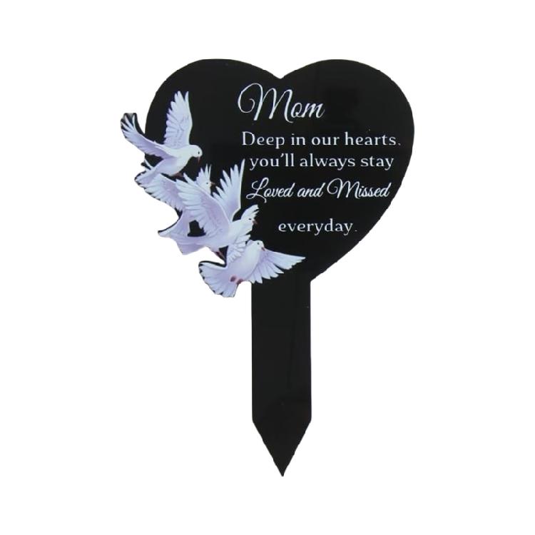 Remembrance Plaque Heart Shape Cemetery Memorials Gift Weatherproof Acrylic Engraved For Loved One Outdoor Decoration
