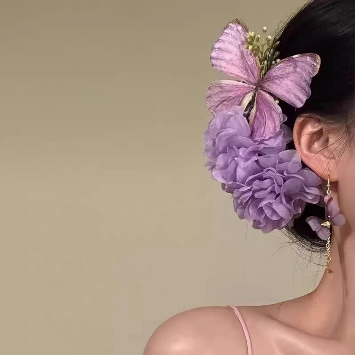 

Hairpin for Women Handmade Multi Petal Hair Clip Headdress Chinese Style Butterfly Headdres style2 фиолетовый