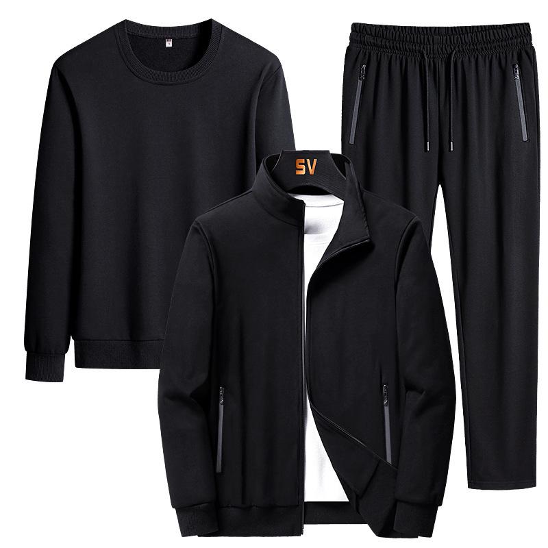 

Men s Autumn/Winter Warm Sportswear: Fashionable Three-Piece Casual Suit for Middle-Aged and Elderly XL чёрный