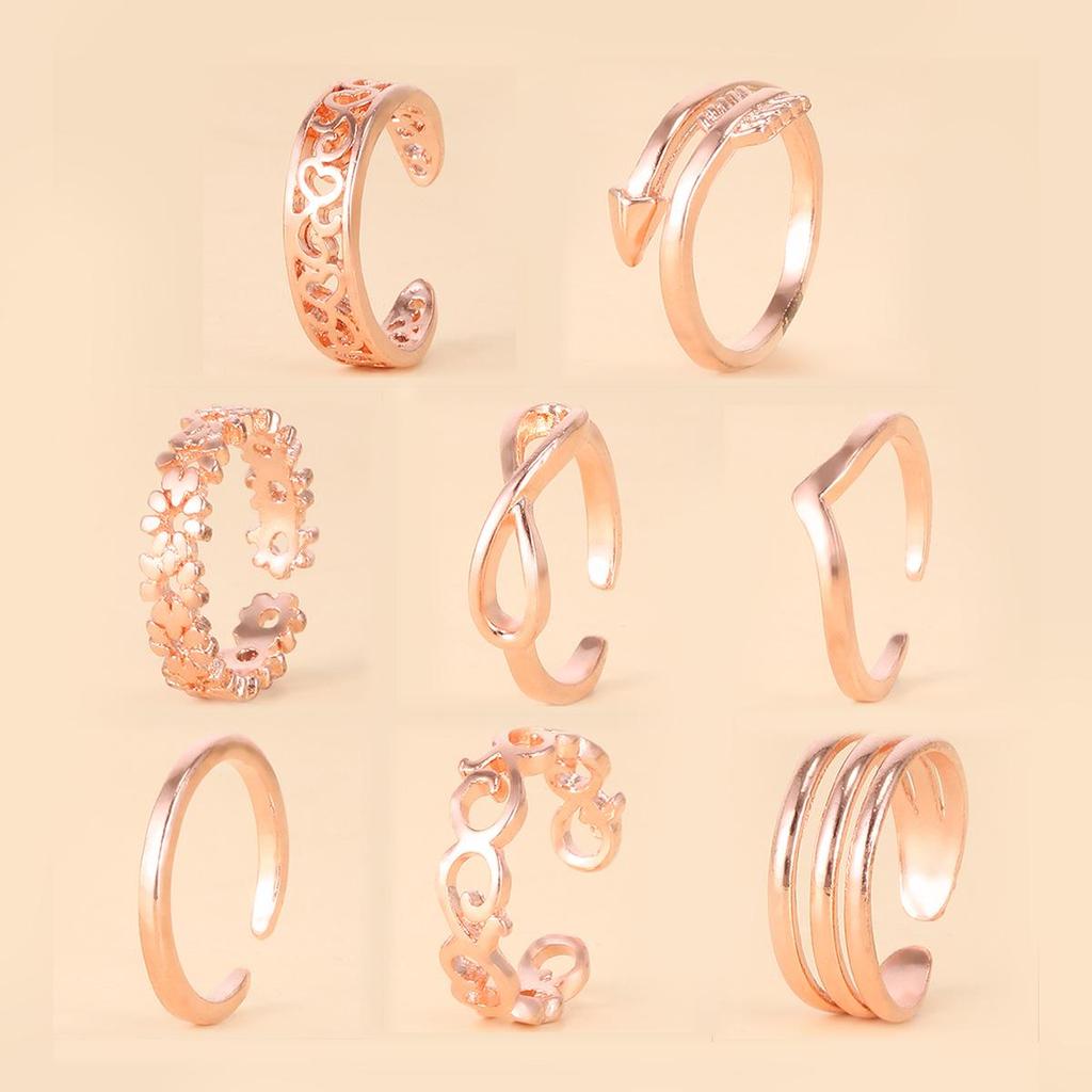 Adjustable Toe Rings Set - 8 European & American Styles, 8-Shaped and Arrow Designs for Women, Beach & Pinky Wear
