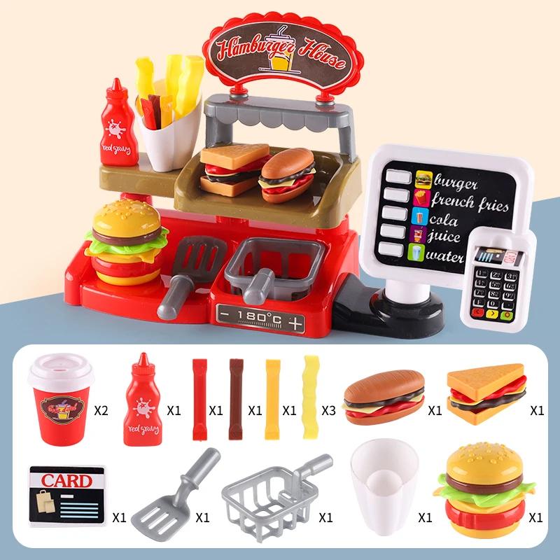 Joc Casa de Joacă Copii Bucătărie Restaurant Fast-Food Burger Cartofi Prăjiți Desert Mașină de Cafea Set Casierie Jucării Mini Educaționale Joc de Rol