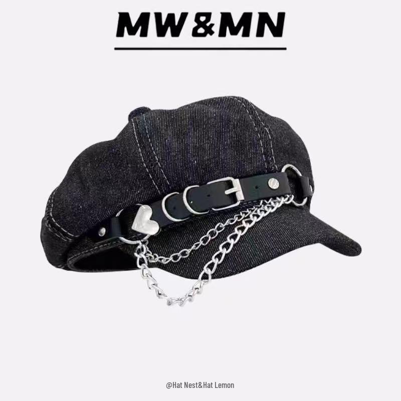 Y2K Millennium Katzenohren Schiebermütze - Coole Metallketten Baskenmütze für Damen