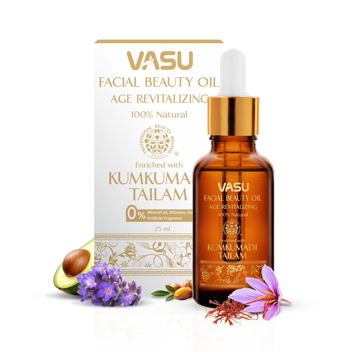 Vasu Facial Beauty Oil Kumkumadi Tailam 25 ml Pack of 1 Natural Glow Face Oil for Skin Care