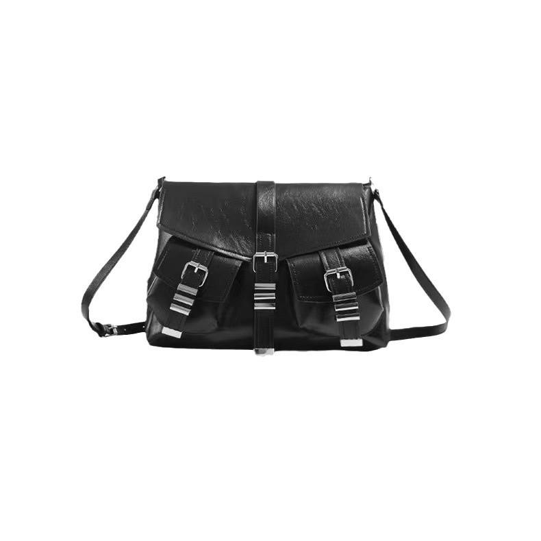 American Retro Large Capacity Crossbody Bag 2024 New Black Motorcycle Tote Bag Wandering Bag Women's Messenger Bag