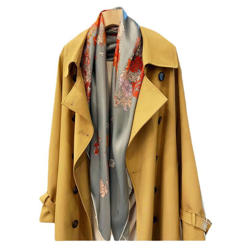 Silk Light Flower Horse Silk Crepe Satin 110 Large Square Scarf Autumn And Winter Mulberry Silk Silk Scarf Women'S Shawl Scarf