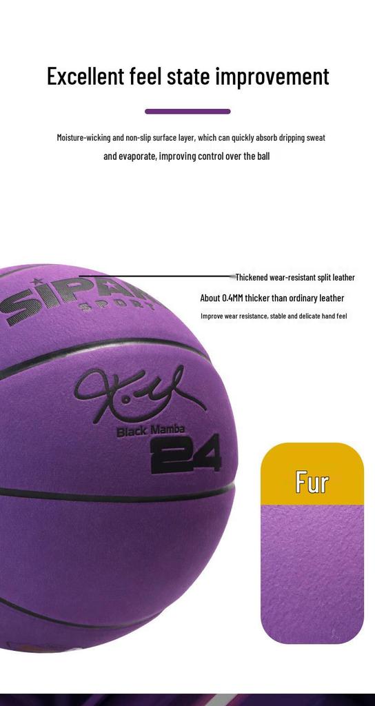 Black and White Suede Leather Basketball, Size 6/7, Non-slip & Sweat-absorbing for Indoor/Outdoor Use