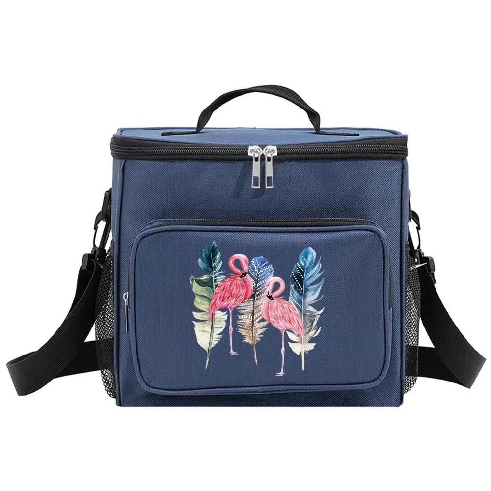Insulated Bags Cooler Organizer Handbag Portable Shoulder Lunch Bag Waterproof Thermal Box for Men and Women Flamingo Printing