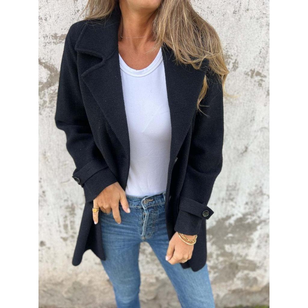 2026 Autumn Winter New Women's Wool Blend Coat Casual Loose Lapel Fake Pocket Cardigan for Europe America