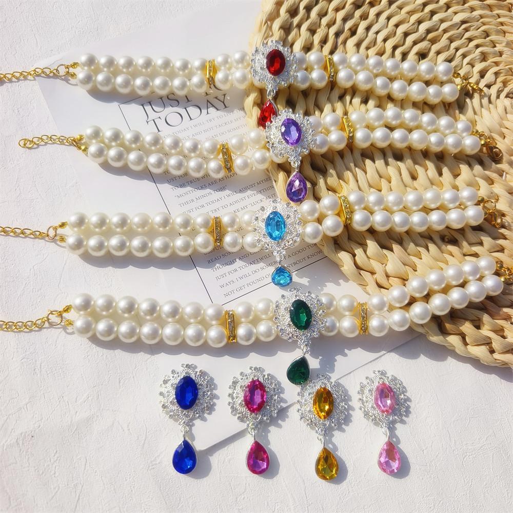 Original design pet heart of the ocean pearl necklace cat dog luxury gemstone double collar jewelry