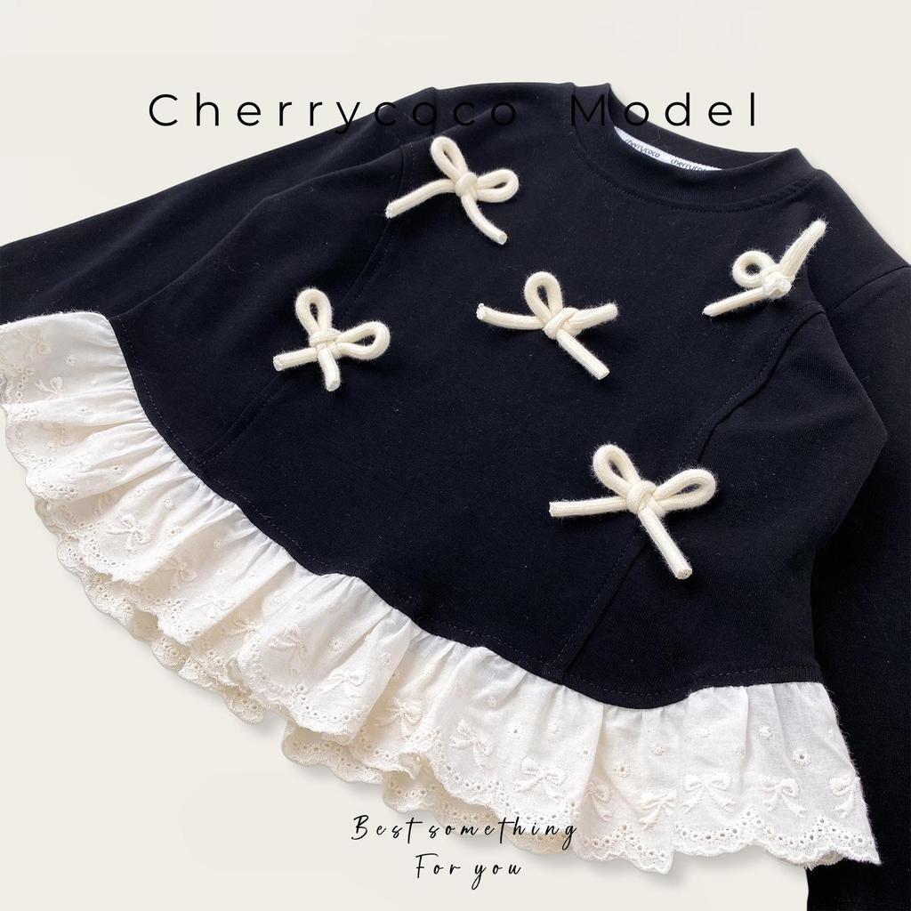 Girls' 2024 Fashion Long-Sleeve Lace Bow T-Shirt - Versatile, Round-Neck for Spring & Autumn