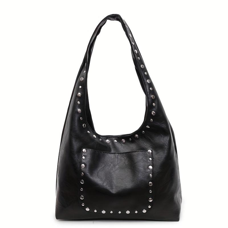 Women's Retro Rivet Crossbody Tote Bag - Large Capacity Shoulder Bag with Snap Closure Versatile Commuting Travel Shopping Bag, Crossbody Purse