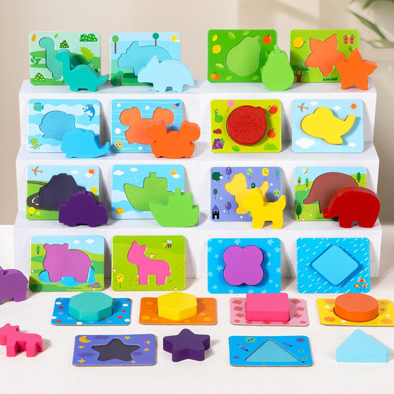 Color Shape 3D Puzzle Baby Toys Montessori Animal Matching Stacking Cognition Early Education Sensory Games Toddlers Wooden Toys