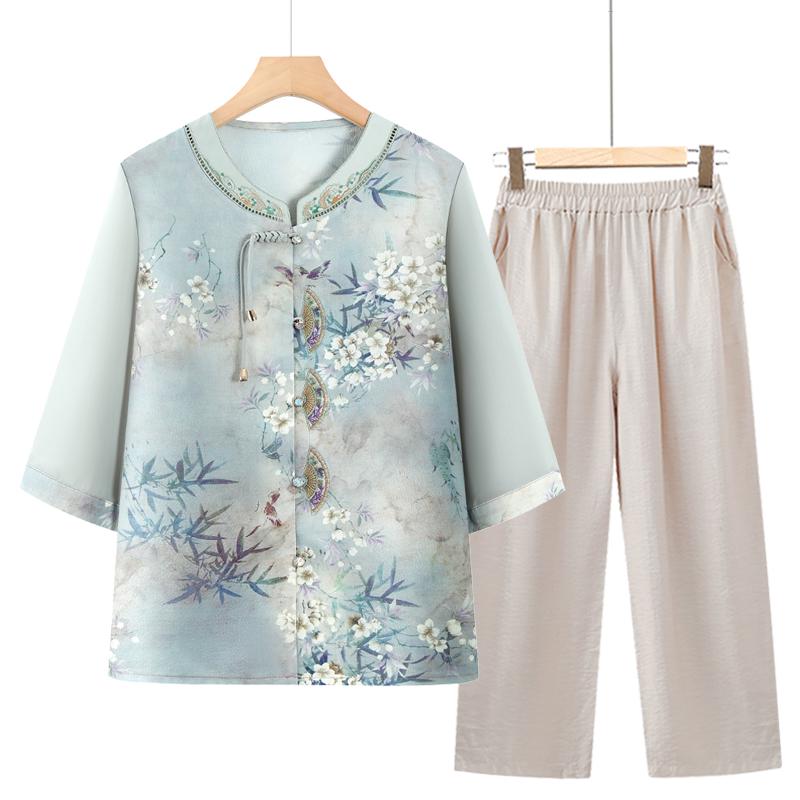 Elegant Summer Mid-Sleeve Cardigan for Elderly Women - New Chinese Style