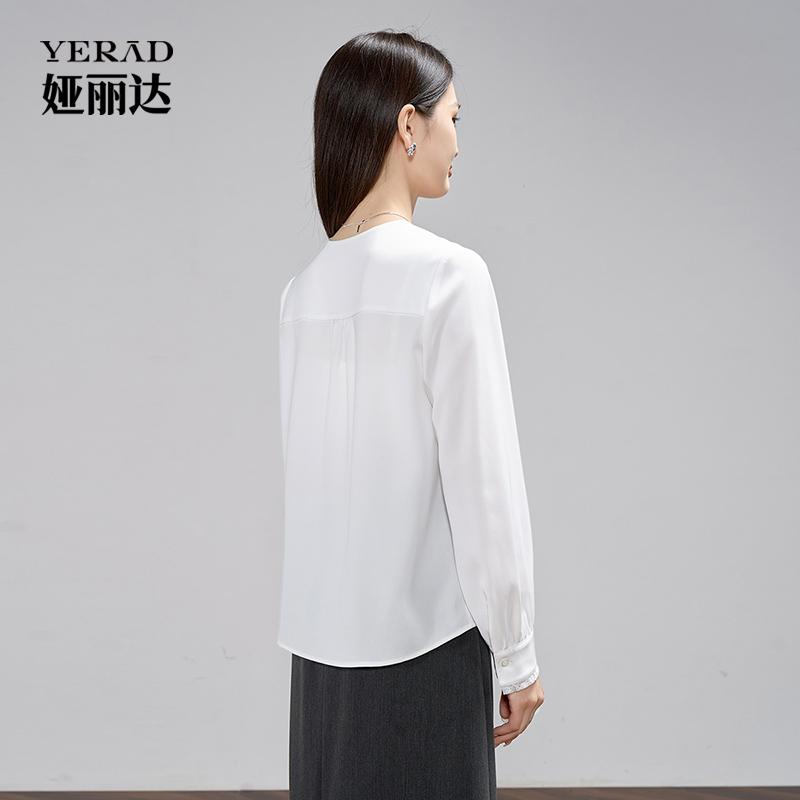 French style lace patchwork V-neck long sleeved shirt for women commuting