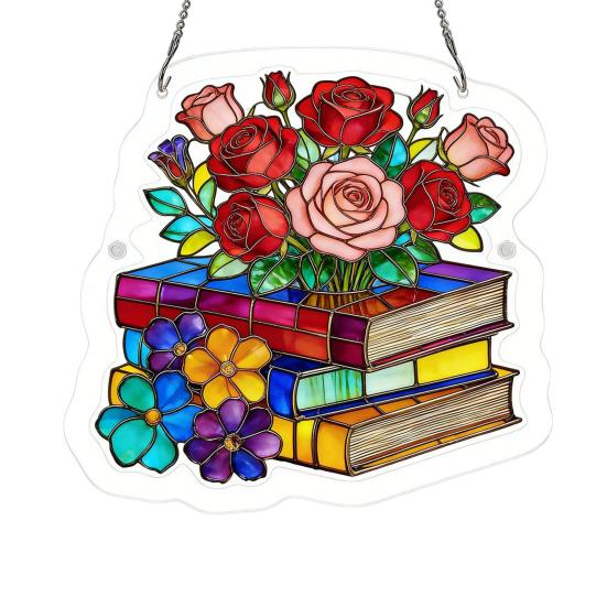 Bookish Acrylic Puzzle Suncatcher, Stained Glass Style Window Hanging Ornament, Hummingbird Floral Book DIY Sun Catcher Kit for Home Decor, Gift F