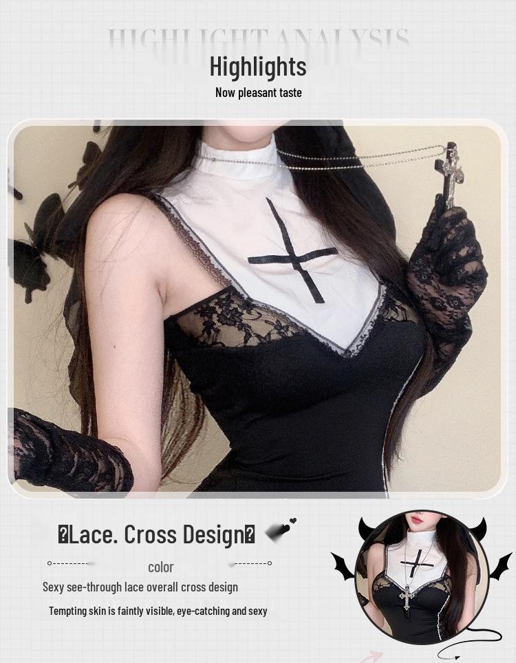 Abstinent Nun Sexy Lace Lingerie Set - See-Through Pajamas Nightgown