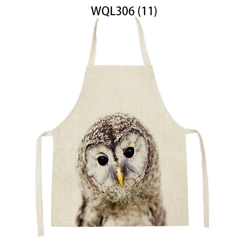 Cartoon Rabbit Deer Bear Print Kitchen Apron Women Men Sleeveless Linen Cooking Apron Home Cleaning Pinafore Baking Accessories
