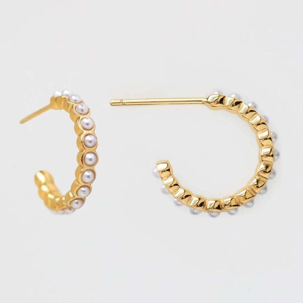 Factory Price White Pearl Half Hoop Stud Earring for Women Gold Filled Beads Setting Pearl Party Wedding Jewelry