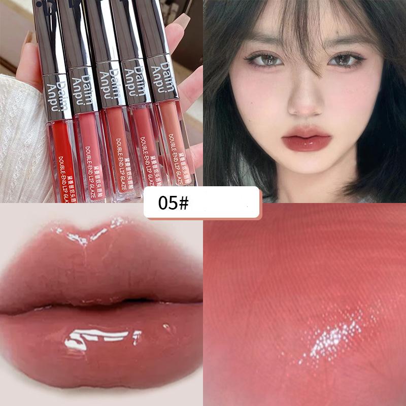 Square Tube Double Head Lip Glaze Watery Transparent Lip Honey Glass Lips Matte Lipstick Female Makeup
