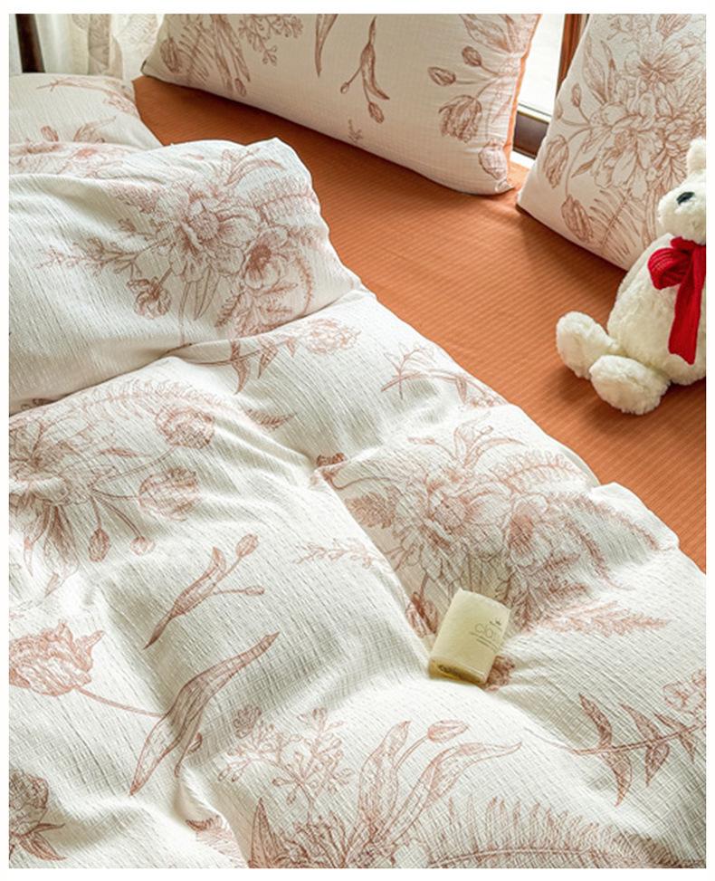Class A Bamboo Cotton Double Layer Soft Four-Piece Floral Gauze Set for Mothers & Babies - Includes Student Dormitory Three-Piece Set