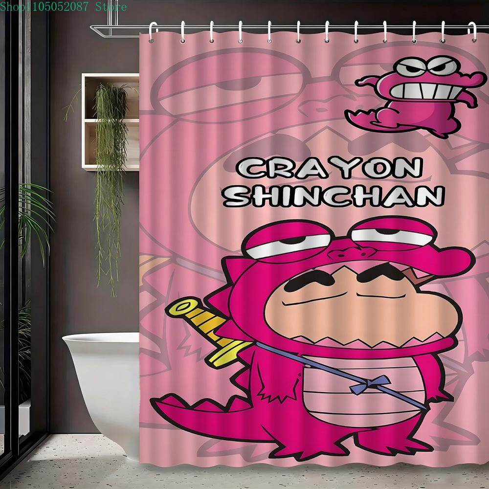 Crayon Shin-Chan & Friends Adventure On Rocks 2D Print Waterproof Shower Curtain, Blue Night Anime Bathroom Decor With Hooks