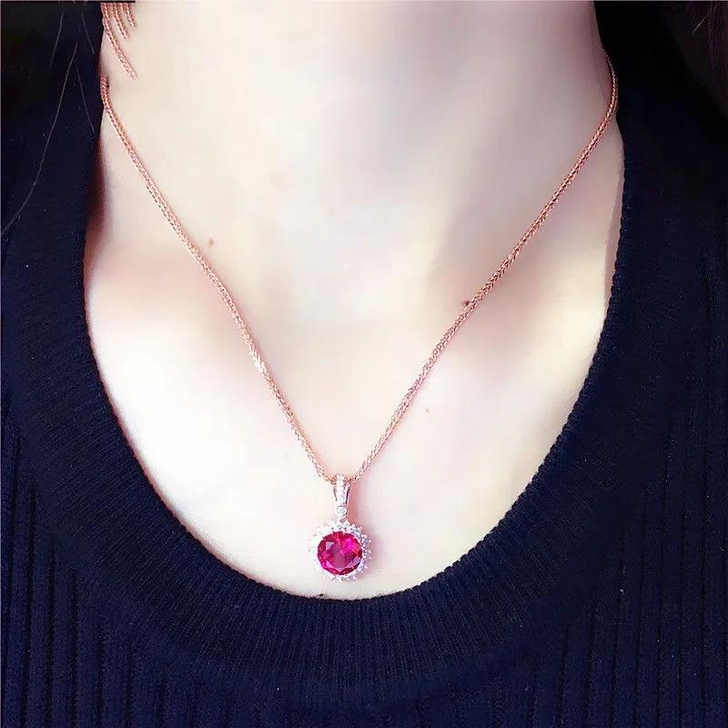 Exquisite Colored Gold Premium Full Diamond Red Pomegranate Pendant Korean Version Rose Gold Plated Pure Russian Purple Gold Versatile Necklace
