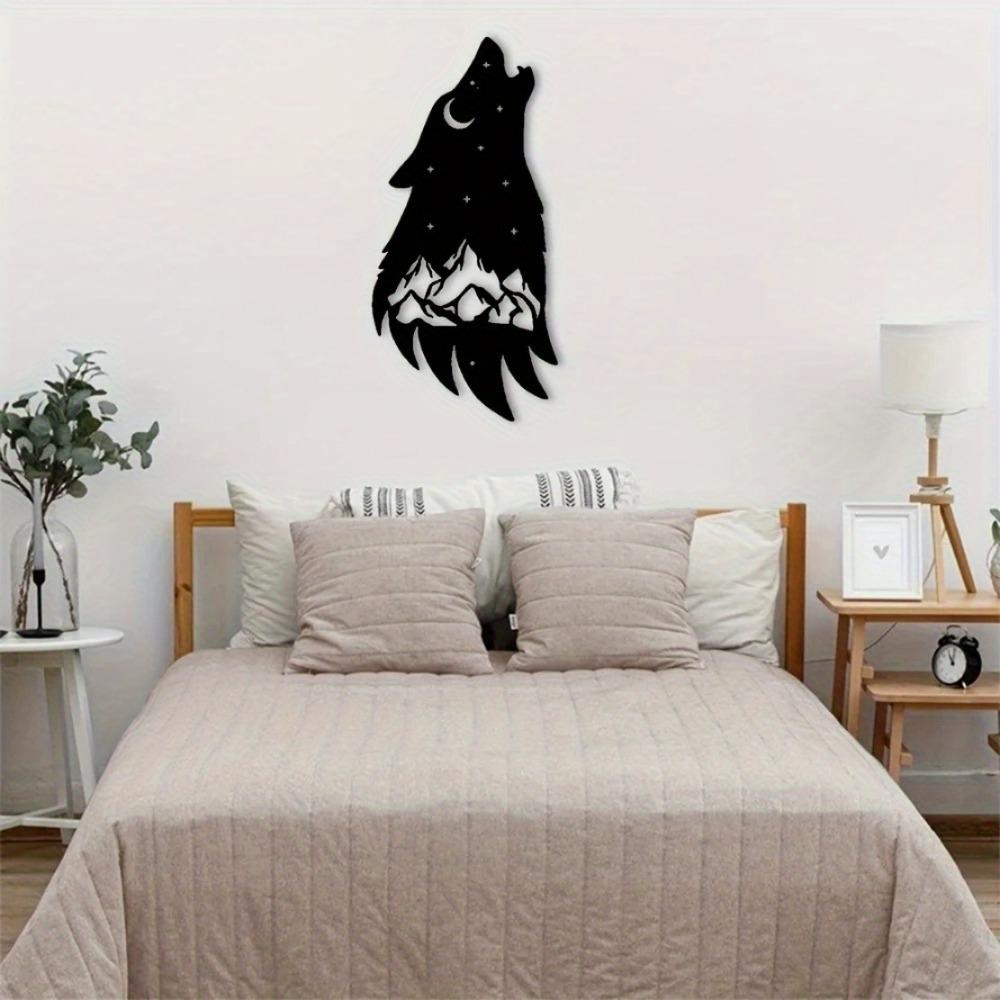 2PCS Mountain Wolf Silhouette Metal Wall Art Nature Wilderness Home Cabin Decor Set