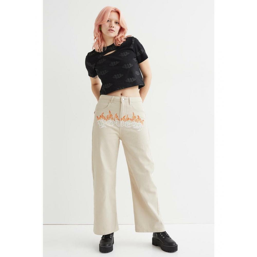 

Брюки из твила с принтом HM светло-бежевые 1067296001