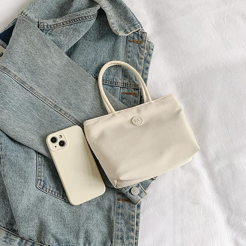 Simple Women Nylon Small Top Handle Shoulder Bag Versatile Solid Color Casual Bucket Shopper Handbag