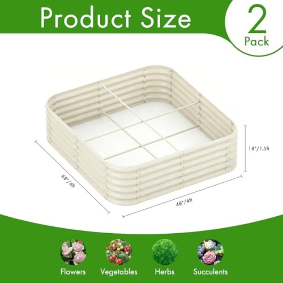2-Pack 4x1.5ft Galvanized Raised Garden Bed Outdoor Planter Bed Metal Planter Box for Gardening and Planting Milk White
