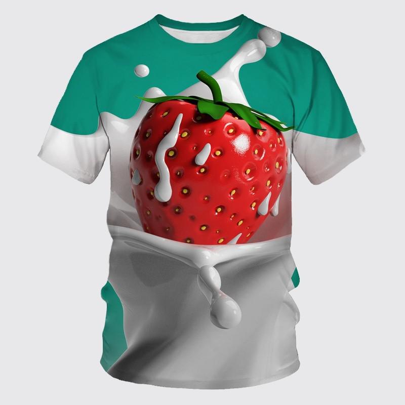 Summer Round Neck Delicious Fruit Strawberry Pattern 3D Print Top Fashionable Casual Short Sleeved Men's and  Women's Unisex T-shirts